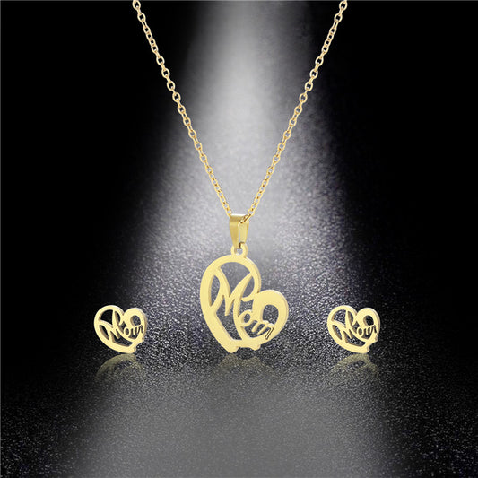 Fashion Stainless Steel Mom Heart Necklace & Earring Set™